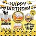 Construction Birthday Party Supplies (Serves 20) - Including Dump Truck Plates, Tablecloth, Cups, Napkins, Black Flatware and Pre-Assembled Happy Birthday Banner Decorations