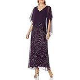 J Kara Women's Caplet V-Neck Mock 2 Piece Beaded Dress