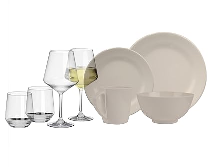100% Vajilla de melamina Plain elfenbeinweiss redondo + Copas de ...