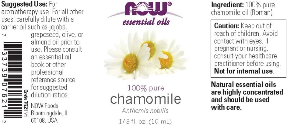 NOW Essential Oils, Chamomile Oil, Delightful Aromatherapy Scent, Steam Distilled, 100% Pure, Vegan, Child Resistant Cap, 1-Ounce: Health & Personal Care