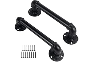 HOMYDOM Industrial Pipe Door Pull Handle -12 Inch Barn Gate Handle Grab Bar, Towel Bar, Wall Handles for Elderly, Antique Rustic Cast Iron Handrail, Matte Black(2 Sets)