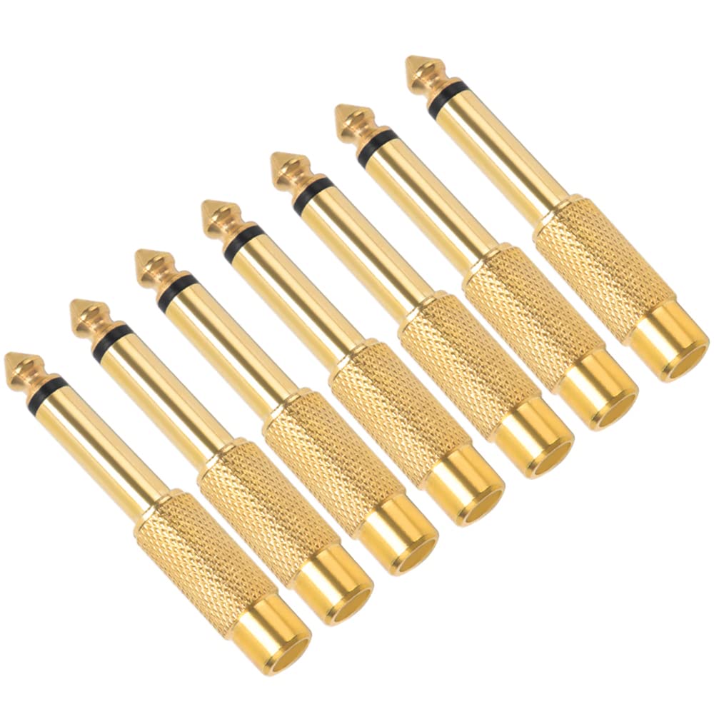 KUOQIY 7 PCS RCA Female to 6.35mm (1/4 inch) Male Audio Adapter, 6.35mm Male Mono TS Jack Plug to RCA Female Interconnect Audio Adapter, Gold Plated