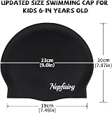 Nepfaivy Kids Swimming Cap Silicone Waterproof 6-14 Years Black view 2