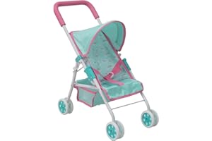 KOOKAMUNGA KIDS Baby Doll Stroller – Easy Fold Stroller - Foldable Baby Stroller for Dolls - Play Stroller w/Retractable Canopy & Soft Grip Handle - Ideal for Baby Dolls up to 18" - Blue Rainbow