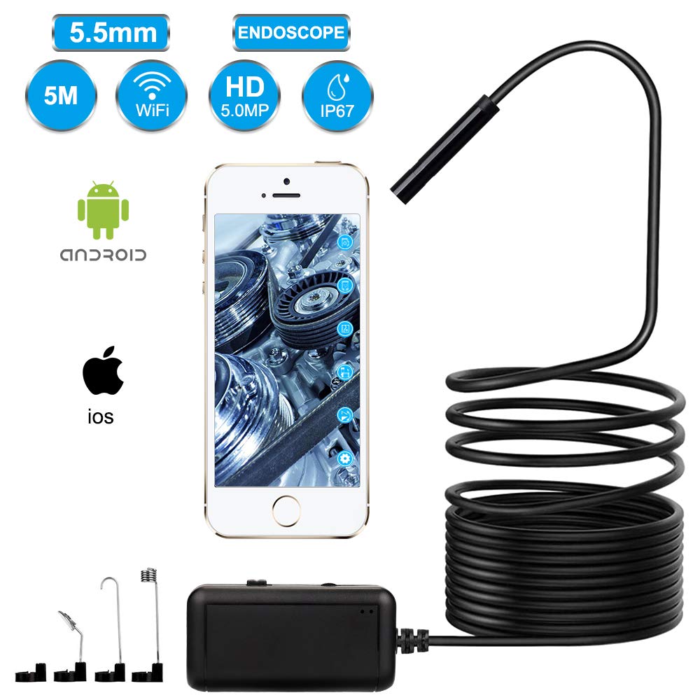 FREESOO Endoskopkamera, Inspektionskamera 5 Meter Endoskop Kamera Handy