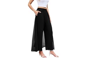 WANGZHI Women's Wide Leg Dress Pant Elegant Party Elastic Waist Trouser with Pockets