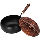 Bothyi Wok Pan Chinese Wok Boiling Non Stick Skillet Uncoated General Cooking Wok Induction Cooker Gas Stir Fry Pan Round Bottom Wok, Wok Pan with Lid