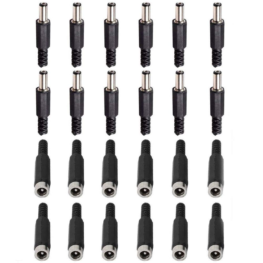 RUNCCI-YUN 5.5x2.5mm DC Socket DC Plug, DC Female Panel Mount socket, 5.5 x 2.5mm DC Power Plug,5.5 x 2.5mm Male Female Connctors+10Pack Rubber Protector Caps for Audio/Video/Phone/CCTV
