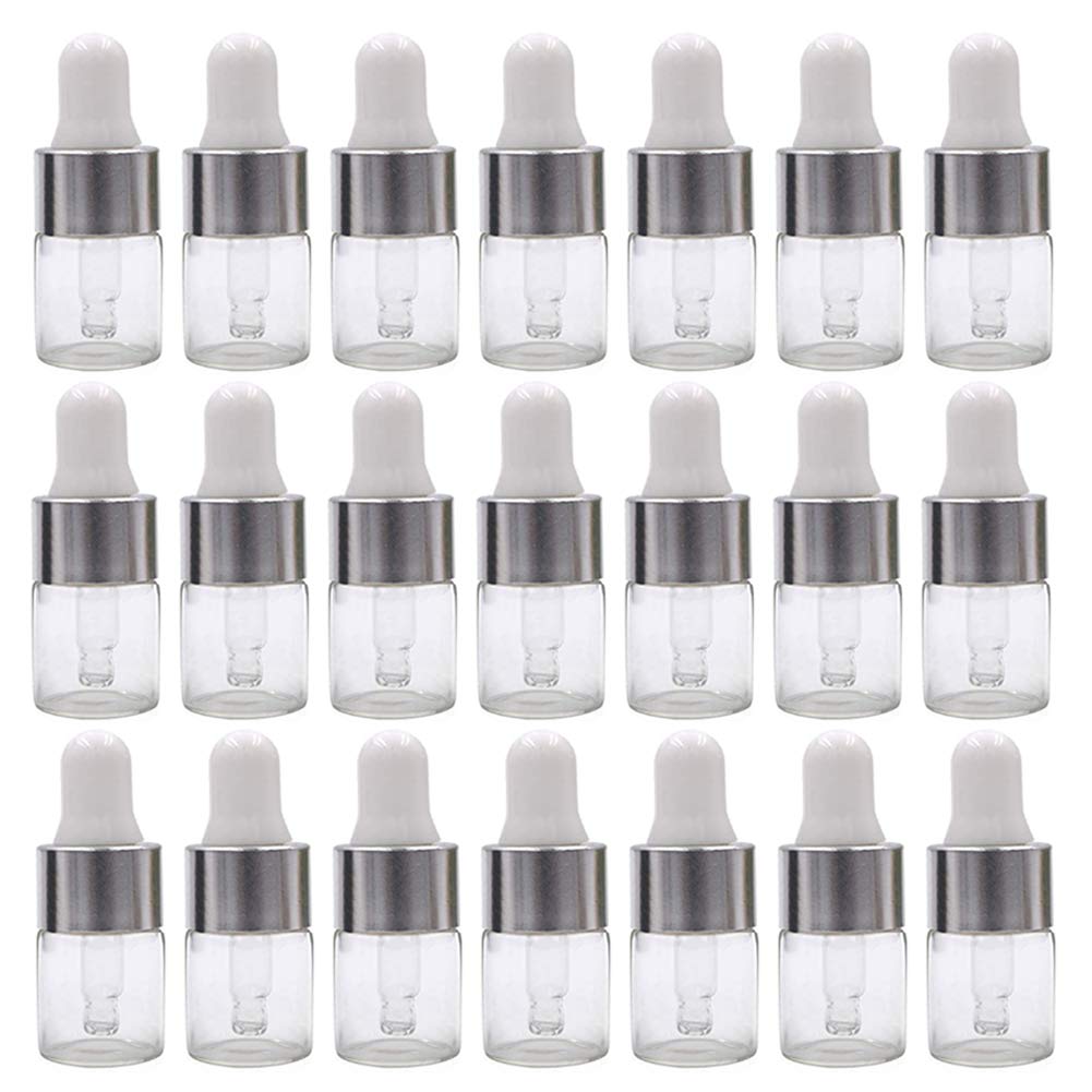 ConStore50pcs Clear Glass Dropper Bottles Mini Essential Oil Vials with Glass Eye Dropper Empty Cosmetic Lotion Sample Bottles Refillable DIY Cosmetic Container Liquid Perfume (2ml)
