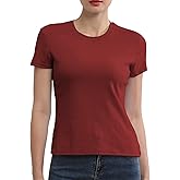 Cotton Short Sleeve T Shirts for Women Slim Fitted Basic Tees Cropped Tshirts Casual Plain Tight Petite Summer Tops