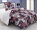 QUEEN Size-3 Piece Baseball Sports Theme Comforter Set with baseball Pillow, Plaid Red, White and Blue Bedding. For Kids Bedroom, Master Room, Boys, Girls, Guest Room and College Dormitory