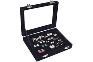 Vicoter Rings Organizer Tray 7 Slots Velvet Jewelry Earring Storage Box with Transparent lid Jewelry Display Case for Girls Wife Mom Women (Black)