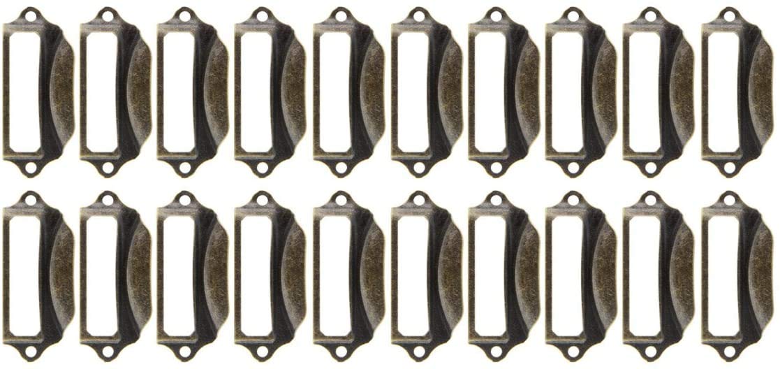 Namvo Pack of 20 Label Holder Pull Handles, Vintage Iron Label Frame Drawer Knobs for Cabinet Cupboard with Screws, Bronze Tone 90x40mm