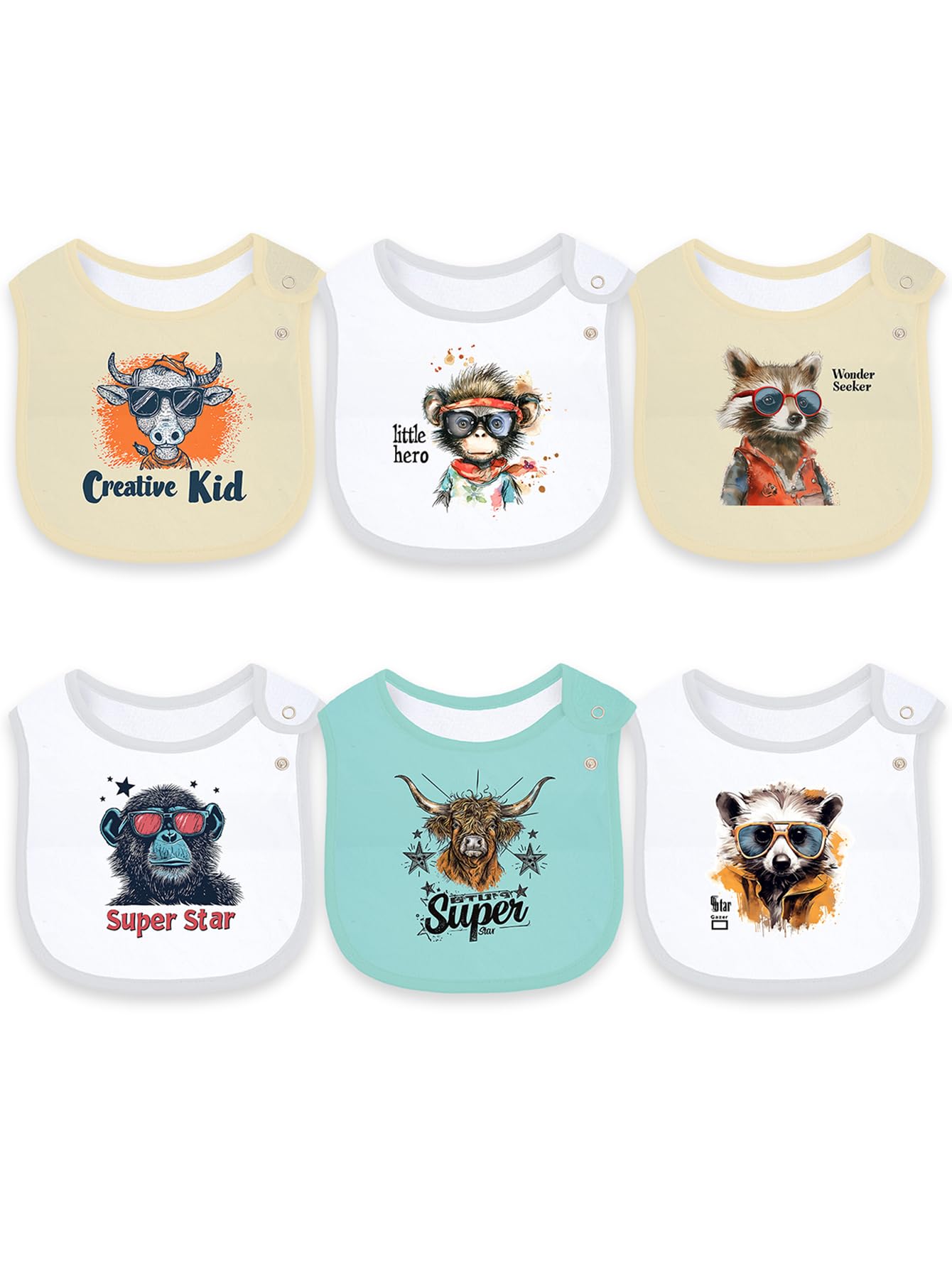 Maiwamita 6 Pack Waterproof Cotton Baby Bibs for Girls Boys for Drooling Eating with Snaps (multi7)