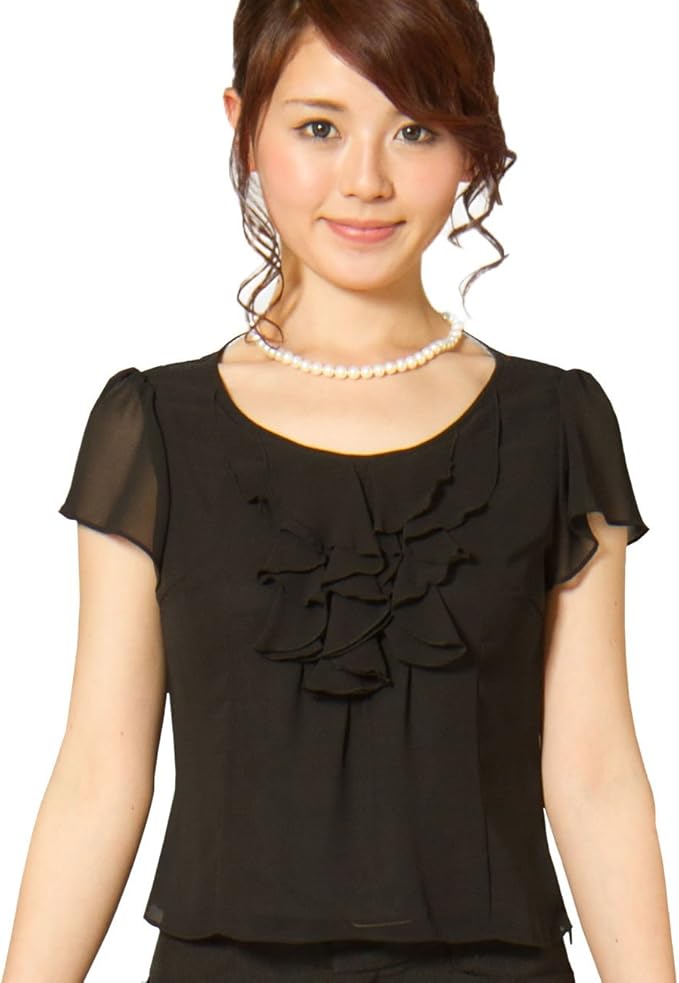 Amazon Co Jp 喪服 礼服 黒 夏服 ブラウス シフォン フリル 半袖 フォーマル レディース Marycoco メアリーココ Ss 55 服 ファッション小物