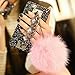 iPhone 7 Plus Case, iPhone 8 Plus Case, Babe Mall New Style Bling Diamond Fluffy Plush Ball Pendant Gemstone Chain Shockproof Hard Case (Pink)