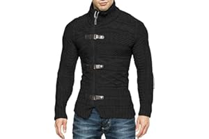 Karlywindow Men's Cable Knitted Oplique Zip Button Front Long Sleeve Cardigan Sweater