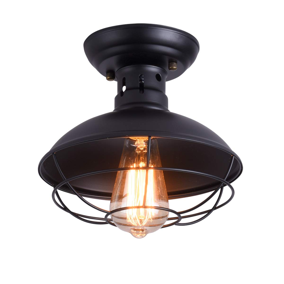 Qcyuui Rustic Ceiling Light Black, E27 Mini Ceiling Pendant Lighting, Semi Flush Mounted with Industrial Metal Cage, Hallway Stairway Foyer Kitchen Porch Entryway