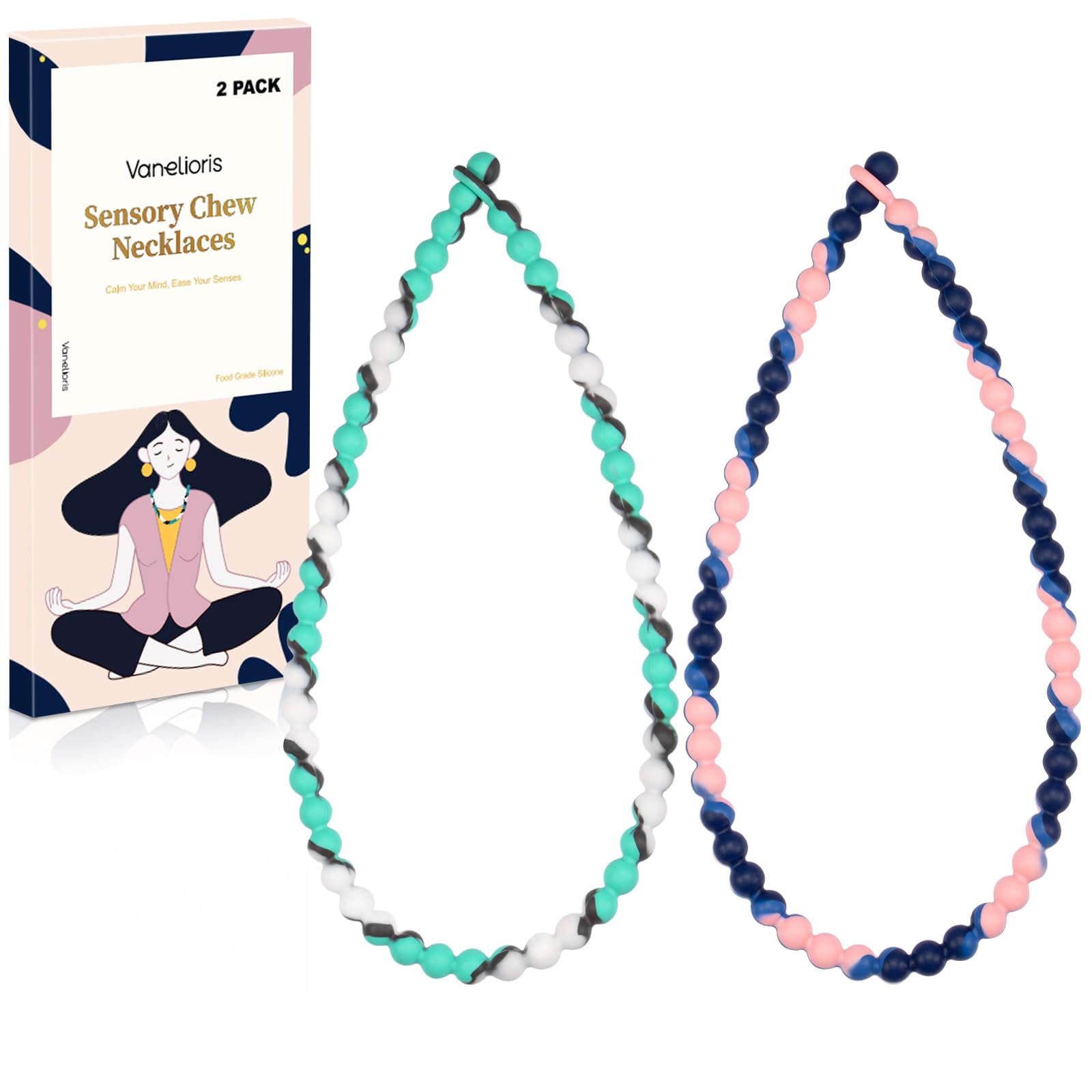 Photo 1 of Chew Necklaces for Sensory Kids and Adults, Chewy Necklace Sensory Toys for Nail Biting, Silicone Necklace for Autism, ADHD, SPD, Fidget Oral Chew Toys for Boys and Girls