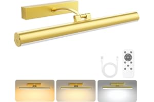 Bridika Picture Lights for Wall Battery Operated with Remote, 3 Color Modes and Dimmable Rechargeable Art Lights for Paintings, Gallery, Bedroom, Bathroom with Timer Gold 1