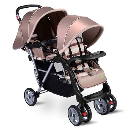 COSTWAY Zwillingskinderwagen Zwillingswagen Geschwisterwagen Geschwisterkinderwagen Zwillingsbuggy Geschwistersportwagen klap