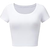 OThread & Co. Women's Short Sleeve Scoop Neck Crop Top Basic Comfy Ribbed Knit Tee