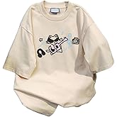 Harajuku Vintage Shirts for Women Cute Graffiti Cat Print T-Shirt Summer Oversized Graphic Tees Kawaii Clothes Y2K Tops