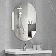 HESONTH Oval Frameless Medicine Cabinet with 3 Glass Shelves Wall Storage for Bathroom Bedroom Recessed or Surface Mount 24x36 Inch White