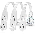 Maximm Cable 0.5 Ft 360° Rotating Flat Plug Extension Cord/Wire, 16/3 AWG Multi 3 Outlet 3-Prong Grounded Wire- White - 3 Pack - UL Certified