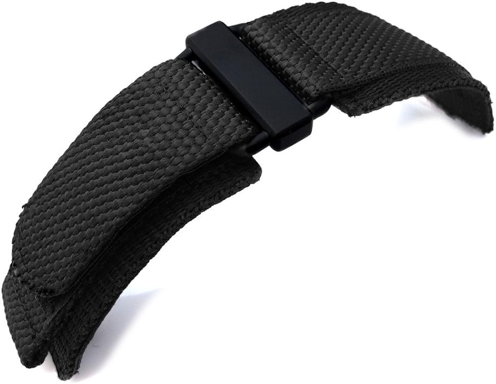 20mm MiLTAT Black Nylon Velcro Fastener Watch Strap, PVD