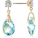 Galaxy Gold GG 14k Solid Gold Blue Topaz and Diamond Dangle Earrings