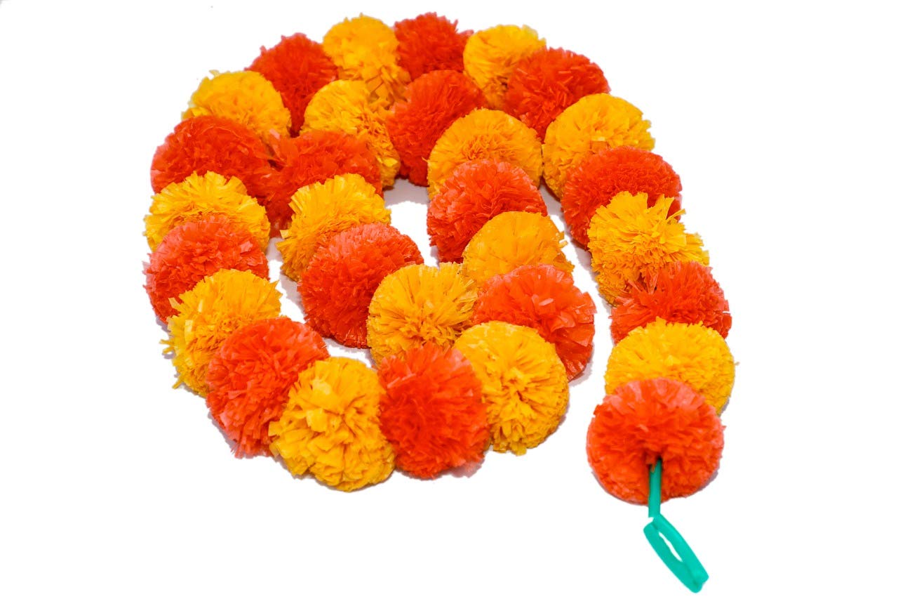 Buy The Phool Mala Artificial Marigold Fluffy Flowers Garlands (Orange