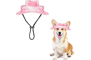 OTKARXUS Dog Sun Hat,1PC Adjustable Princess Dog Bucket Hat with Ear Holes,Round Brim Dogs Visor Cap Pet Fisherman Hat for Pupies Small Dogs Cat Outdoor Sport (Pink, Medium)