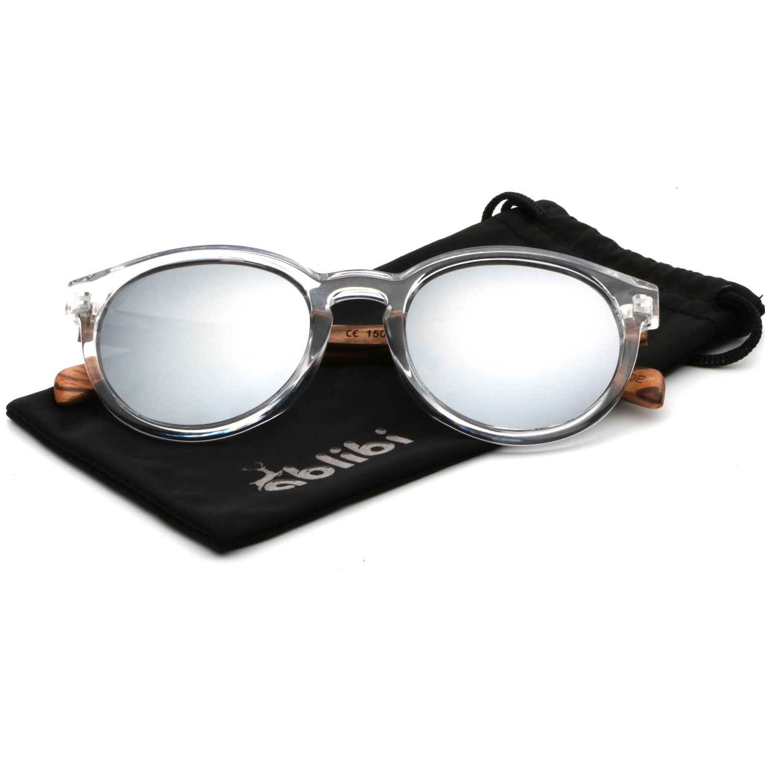 Ablibi Womens Polarized Wood Sunglasses Retro Round Wood Shades in Original Box (Zebrawood, Silver)