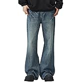 Nutriangee Men's Vintage Flared Leg Jeans Loose Fit Relaxed Bell Bottom Denim Pants