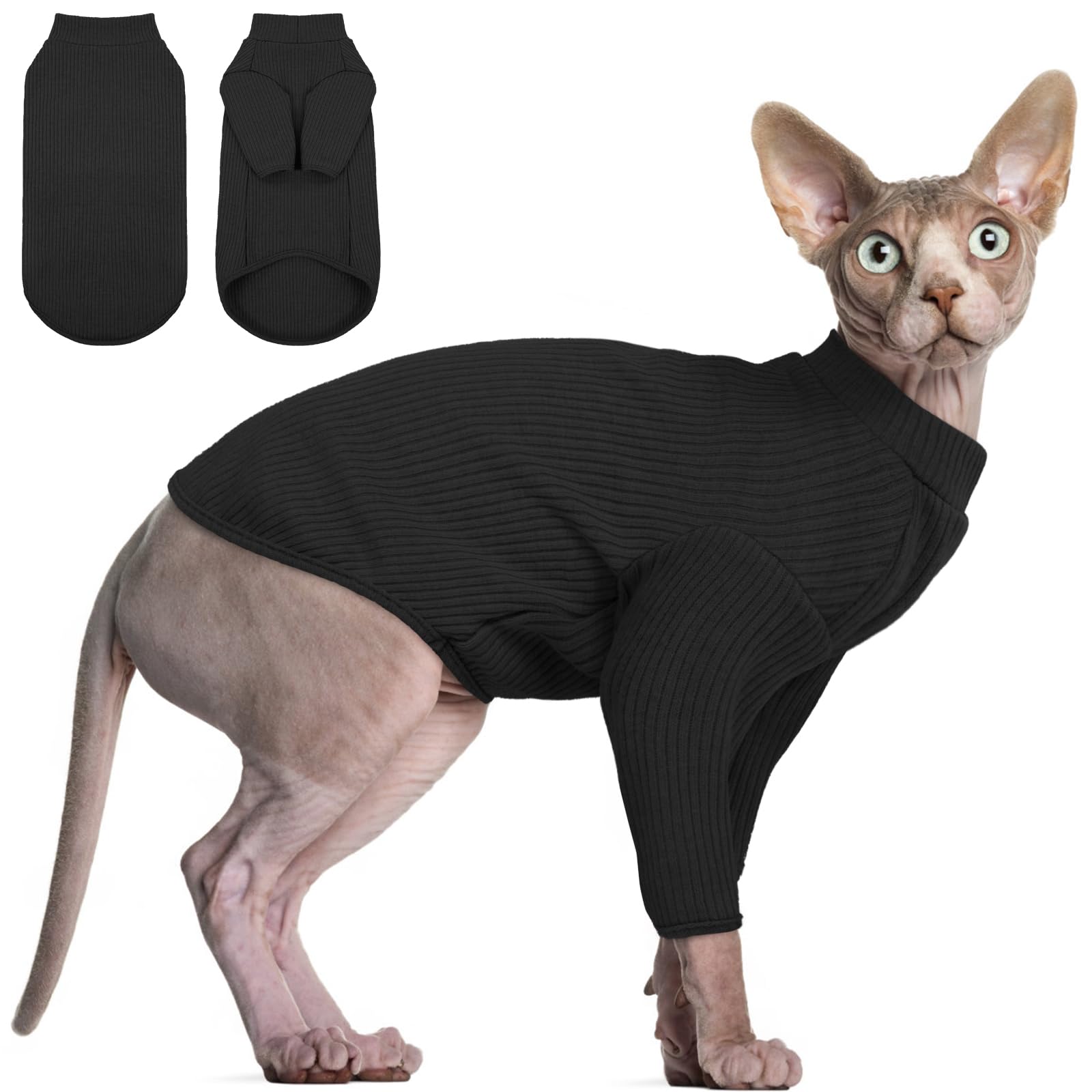 Photo 1 of SML DENTRUN Sphynx Hairless Cats Shirt Pullover Kitten T-Shirts, Breathable Cat Wear Turtleneck Sweater Adorable Cat's Clothes Vest Pajamas Jumpsuit