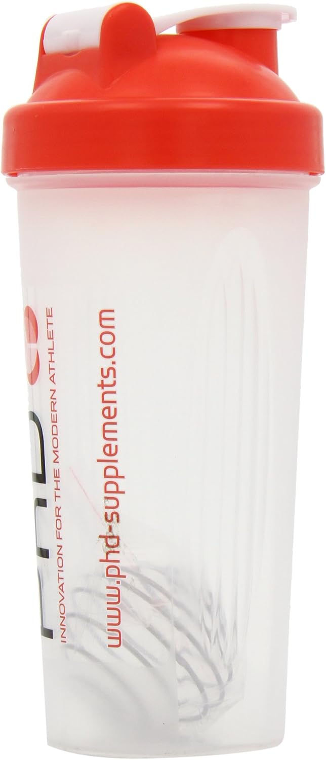 PhD Nutrition Mixball Shaker, Shaker for Protein Shakes Wire Mixball Whisk, Red Non-Drip Screw Lid, Transparent Colour, 600 ml - Image 4