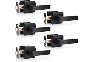 Probrico 5 Pack| Square Privay Levers for Bed and Bath in Matte Black Finish, Heavy Duty Interior Locksets Keyless Leversets, Reversible for Right & Left Sided Doors