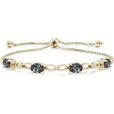 Gem Stone King 4.02 Ct Green Mystic Topaz E-F Lab Grown Diamond 18K Yellow Gold Plated Silver Bracelet For Women