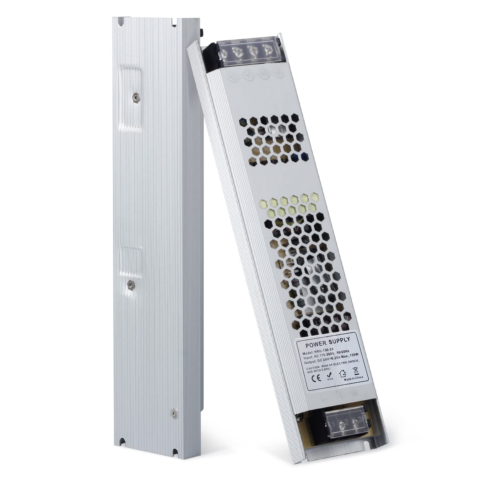 YAYZA! 24V LED Driver 150W Power Supply, IP20 Transformer 240V AC to DC 24V 6.25A, Ultra Slim Light Adapter, Low Voltage Transformer for Constant Voltage LED Strip Light Display G4