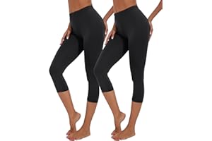 BATHRINS 2-Pack Women's Plus Size Knee Length Summer Soft Capri Pants Lightweight Breathable Leggings