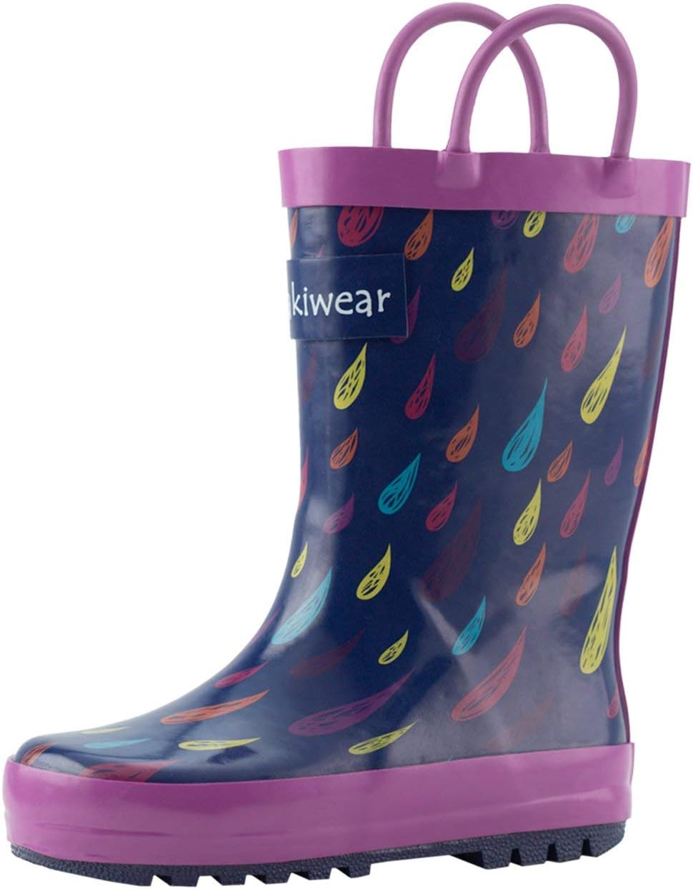 OAKI Kids Waterproof Rubber Rain Boots with Easy-On Handles