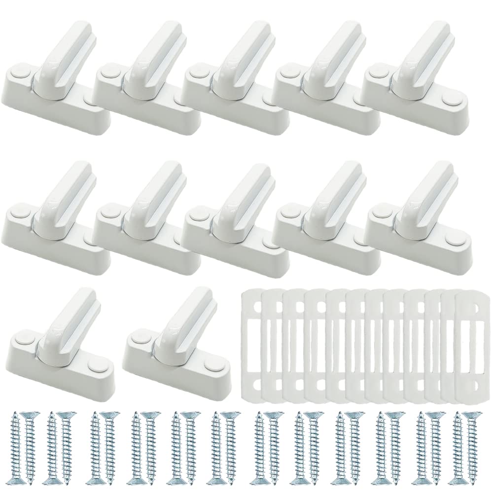 Aisamco 12 Pieces Sash Jammer White Strong Aluminum Alloy Extra Security Locks Sash Blocker Jammer for UPVC/PVC Doors Windows and Home Security