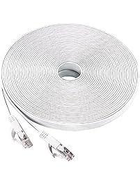 Ethernet Cable, 50Ft Cat6 Slim RJ45 Flat Network Cable with Cable Clips, Higher Speed than Cat5e Cat5 Computer Cable for Computer Laptop/ Desktop Switch/ MAC Laptop - 15 Meters White