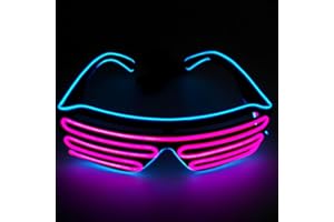 J&L Glasses LED Light Up Shutter Glasses EL Wire Neon Glasses Sound Activated for Halloween Disco Bar Party