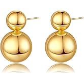 RAUCHBE Gold Double Ball Drop Earrings for Women Round Ball Earrings Thick Bead Earrings Stud Trendy Jewelry
