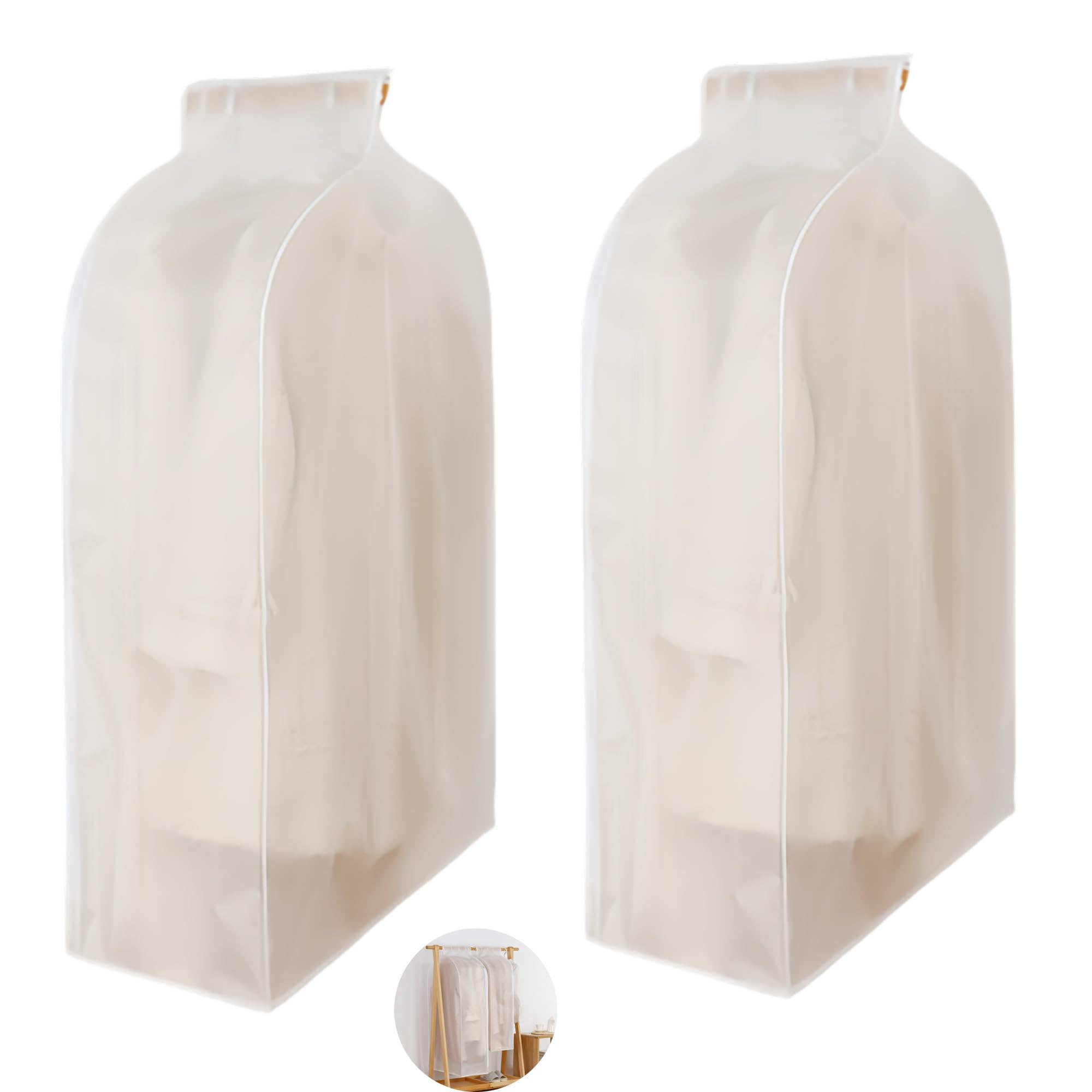 2PCS Zipper Dust Clothes Cover Waterproof Clothes Storage Wardrobe Suit Bags Closet Hangers Case Clothing Cover Dust Bag Hanging Organizer 2PCS