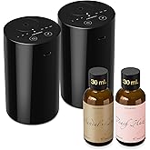Airversa Waterless Essential Oil Diffuser Starter Kit with 2 x 30mL Fragrance Oil, Battery Operated Mini Scent Air Machine Portable Diffuser for Home Car Office Room, Black AN8 2Packs Kit