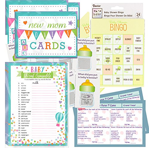 Baby Shower Games Set for 24 - Baby Shower Bingo, Whats in Your Purse Game, Word Scramble, Scratch Tickets and New Mommy Advice Cards - Thumbnail 6