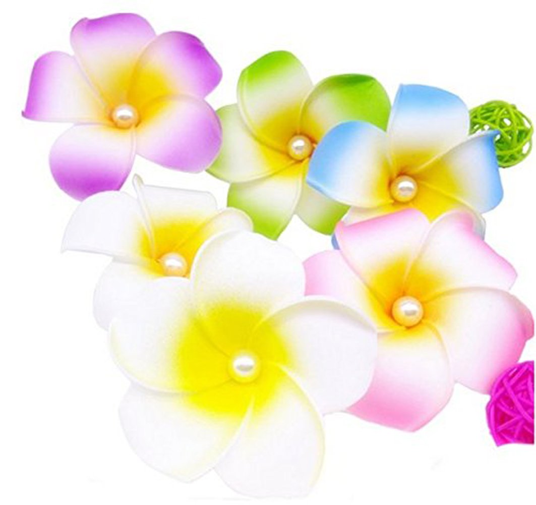 Ericotry 10 Pieces 5cm Hawaiian Plumeria Foam Flower Hair Clip Hairpin Barrettes Hair Accessories Hair Accessory for Beach Party Wedding Event Decoration (Yellow)